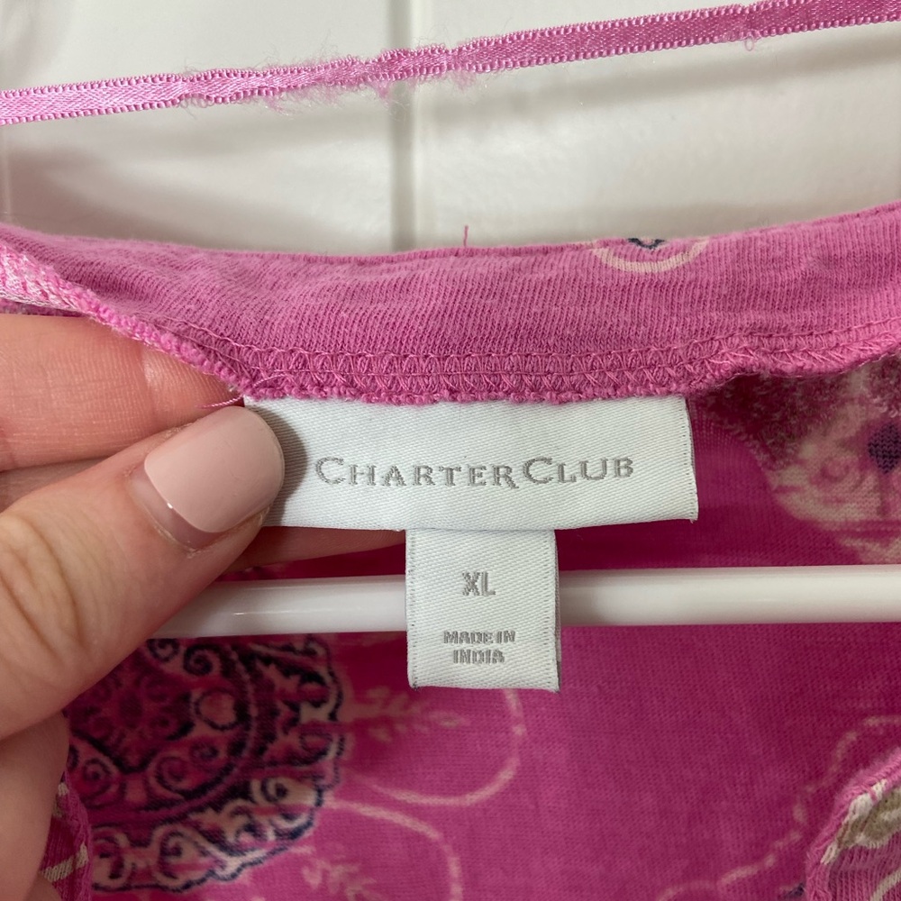 EUC Charter Club‎ women’s pink embroidered hem elastic cuff tunic blouse XL - Picture 3 of 7